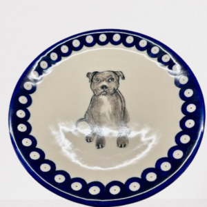 Talerz z psem Pitbull ceramika Bolesławiec 18,5 cm