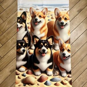 Ręcznik kąpielowy z Welsh Corgi – miękki, gruby, chłonny i stylowy 70 x 140 cm