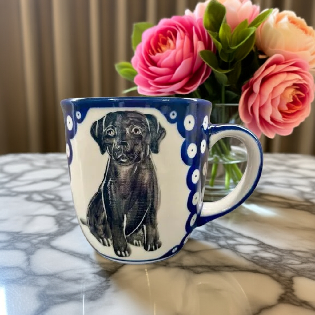 filiżanka Bolesławiec z ręcznie malowanym Labradorem
