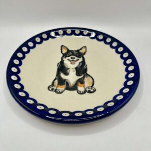 Talerz z Welsh Corgi ceramika Bolesławiec 18,5 cm