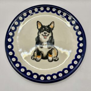 Talerz z Welsh Corgi ceramika Bolesławiec 18,5 cm