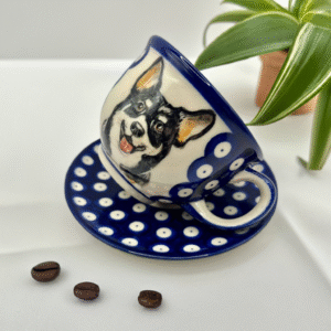 Filiżanka Bolesławiec z Welsh Corgi – ręcznie malowana ceramika 220 ml