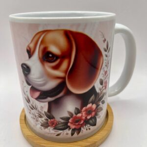 Kubek ceramiczny z Beaglem 330 ml z bambusową podkładką