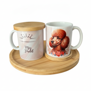 Kubek ceramiczny z Pudlem 330 ml z bambusową podkładką
