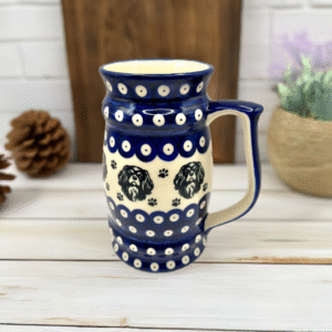 Kufel ceramiczny Bolesławiec 0,9 l z Cavalierem – ręcznie malowany, unikatowy wzór / Cavalier Premium Line