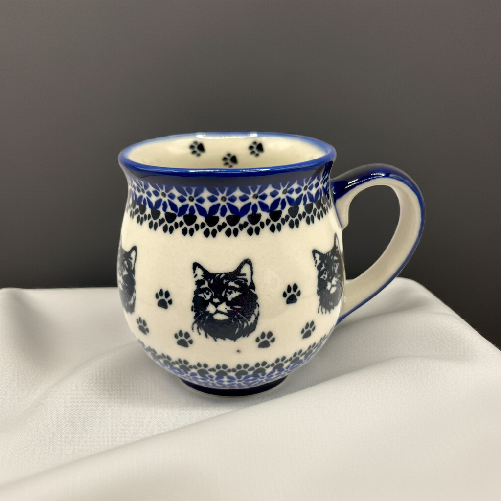 Ceramiczny kubek czeski bolesławiecki z kotem