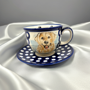 Filiżanka ze spodkiem z Golden Retriever ceramika Bolesławiec 250 ml / Art Line