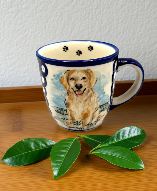 Kubek ceramiczny Bolesławiec z Golden Retriever, 320 ml