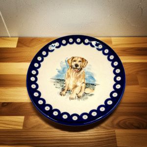 Talerz z Golden Retriever – ręcznie malowana ceramika bolesławiecka 18,5 cm / Art Line