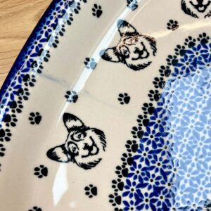 Półmisek owalny Bolesławiec z Welsh Corgi – Premium Line – wersja outletowa