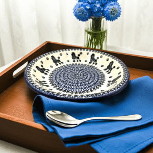 Talerz obiadowy głęboki – Bolesławiec z Pudlem duży 22,5 cm / Premium Line