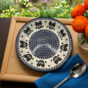 Talerz obiadowy głęboki – Bolesławiec z Chihuahua duży 22,5 cm / Premium Line