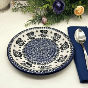Talerz obiadowy głęboki – Bolesławiec z Buldogiem Angielskim duży 22,5 cm / Premium Line