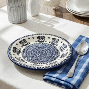 Talerz obiadowy głęboki – Bolesławiec z Buldogiem Angielskim duży 22,5 cm / Premium Line