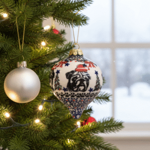 Bombka ceramiczna Bolesławiec – Buldog Angielski, ręcznie malowana (11 cm)