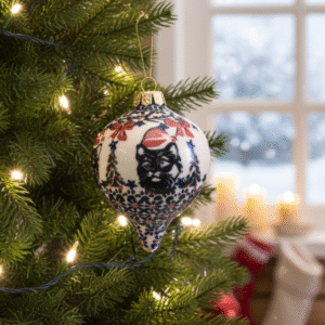 Bombka ceramiczna Bolesławiec – kot, ręcznie malowana (11 cm)