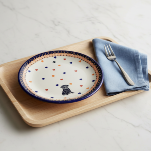 Talerz deserowy Bolesławiec z Mopsem 18,5 cm – Joy Line
