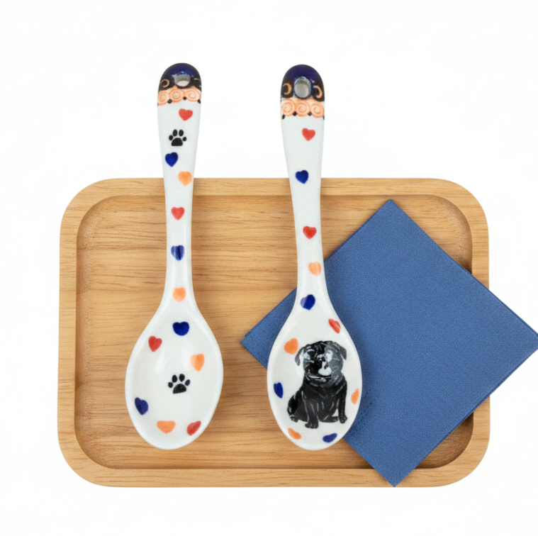 Mops - łyżeczka ceramiczna Bolesławiec 15 cm
